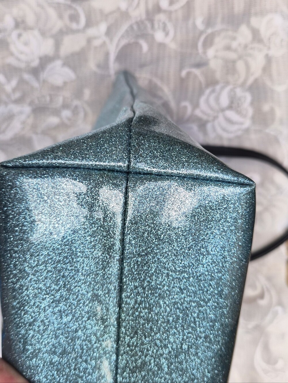 kate spade teal glitter tote with black handles - Picture 6 of 6
